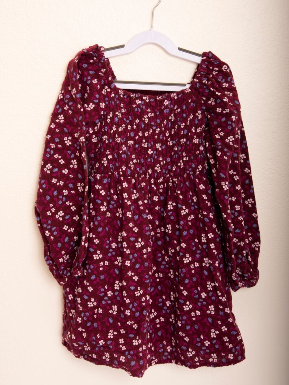 Cat & Jack Girls Size Small Burgundy Floral Dress Long Sleeve Puff Sleeve Cute